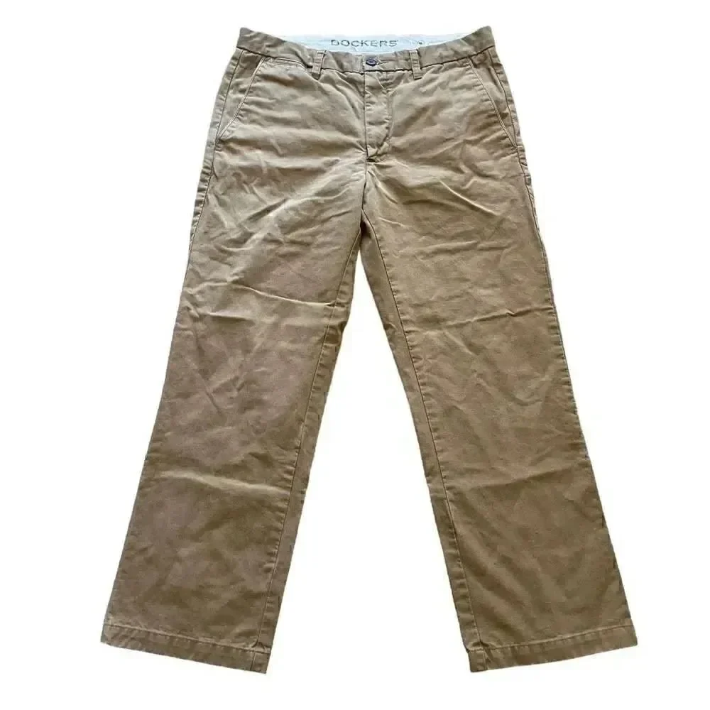Dockets Slim Fit Khaki Diem Cotton High Rise Classic Fit Straight Leg SZ L #1340